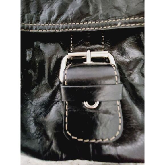 Giani Bernini Black Leather Bag Purse White Stitching‎ Silver Hardware Vintage - Picture 7 of 16